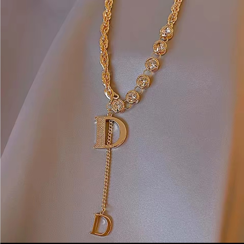 Anthropologie D Famous Gold Necklace with Crystal Accents